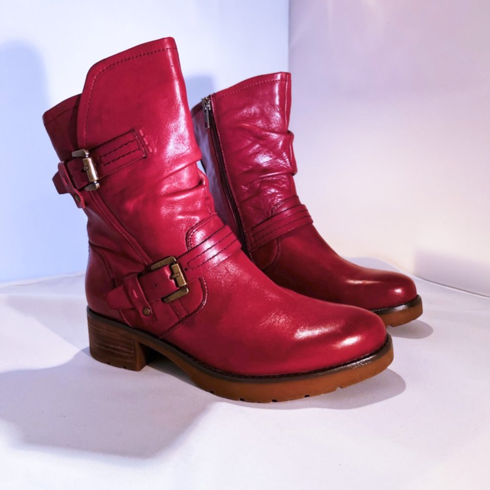 Earth deep red/cranberry leather moto boots - Picture 6 of 6